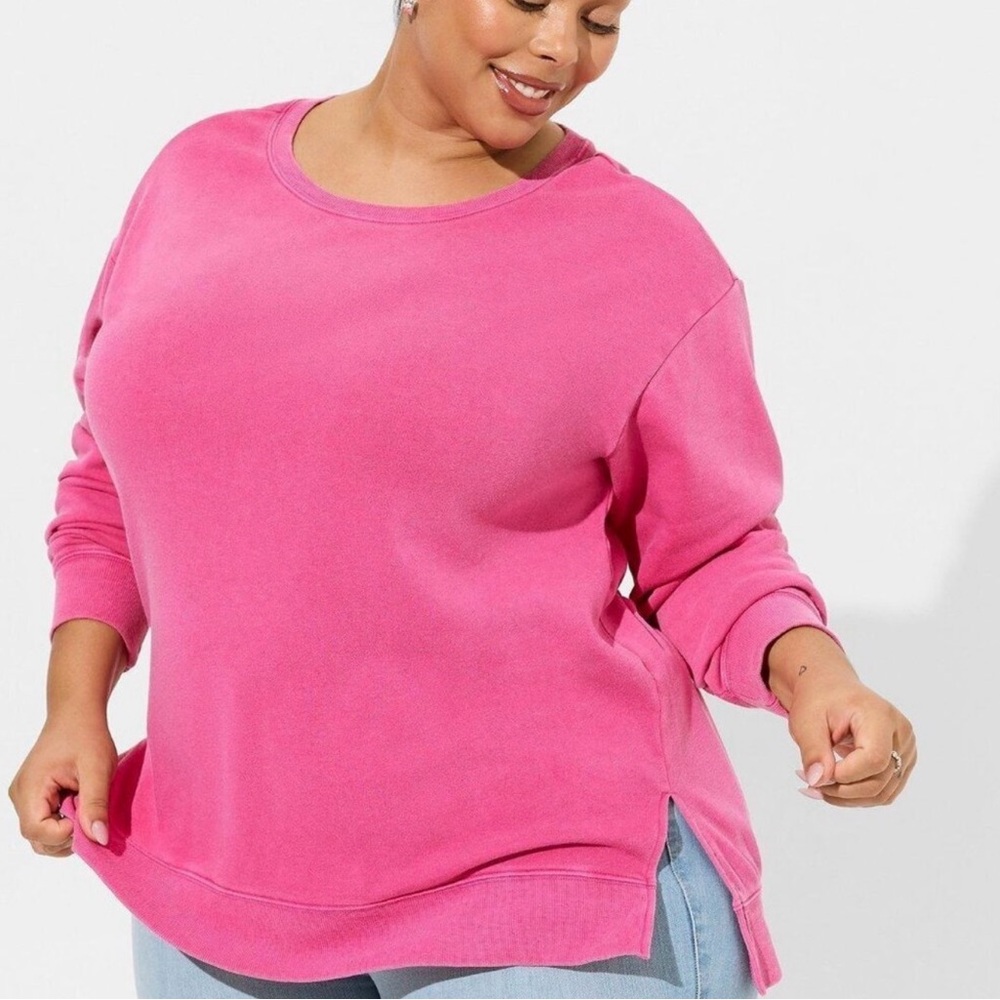 Torrid Cozy Fleece Drop Shoulder Step Hem Pink Sweatshirt 2X